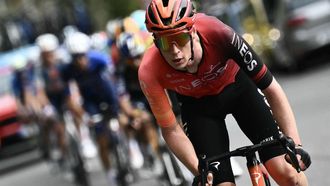 INEOS Grenadiers team's Dutch rider Thymen Arensman leads a breakaway during the 118th edition of the Giro di Lombardia (Tour of Lombardy), a 252km cycling race from Bergamo to Como on October 12, 2024. 
Marco BERTORELLO / AFP