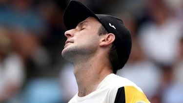 Australia's Aleksandar Vukic reacts on a point to Argentina's Thiago Agustin Tirante during their men's singles match on day two of the Australian Open tennis tournament in Melbourne on January 19, 2026. 
IZHAR KHAN / AFP