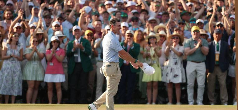 epa12886212 Rory McIlroy of Northern Ireland reacts after putting on the18th green to win the 2026 Masters tournament in Augusta, Georgia, USA, 12 April 2026.  EPA/ERIK S. LESSER