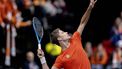 GRONINGEN - Tim van Rijthoven (Nederland) in actie tegen Alex Molcan (Slowakije) tijdens de kwalificatieronde voor de Davis Cup Finals. De winnaar plaatst zich voor de groepsfase van de Davis Cup Finals in september. ANP SANDER KONING
