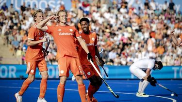 MONCHENGLADBACH - Jip Janssen van Nederland viert zijn 3-1 tegen Frankrijk tijdens de halve finale op het EK Hockey in het HockeyPark stadion. ANP ROBIN VAN LONKHUIJSEN