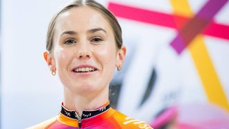 Australia's Niamh Fisher-Black attends the 2023 presentation of the SD Worx cycling team, at the Koninklijk Museum voor Schone Kunsten Antwerpen, KMSKA in Antwerp, on January 17, 2023. 
JASPER JACOBS / Belga / AFP