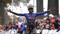 Dutch rider Ceylin Del Carmen Alvarado celebrates as she crosses the finish line to win the women's elite race at the World Cup cyclocross cycling event, stage 3 of the UCI World Cup cyclocross competition, in Dendermonde on November 12, 2023. 
Tom Goyvaerts / Belga / AFP