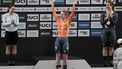 Netherlands' #122 Hetty Van de Wouw (C), Individual Neutral Athlete #57 Iana Burlakova (L) and New Zealand's #124 Ellesse Andrews celebrate during the women's 1km time trial event award ceremony at the 2025 UCI Track World Championships, in the Penalolen Velodrome in Santiago, on October 25, 2025. 
Rodrigo ARANGUA / AFP