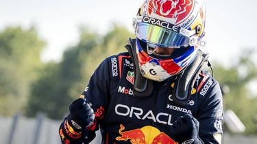 MONZA - Max Verstappen (Red Bull Racing) viert zijn poleposition na afloop van de kwalificatie op het circuit van Monza in aanloop naar de Grote Prijs van Italie. ANP SEM VAN DER WAL
