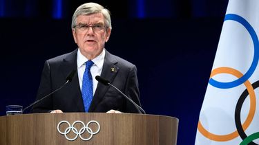 International Olympic Committee (IOC) President Thomas Bach delivers a speech during the 142nd session of the IOC in Paris on August 10, 2024, during the Paris 2024 Olympic Games. 
Fabrice COFFRINI / AFP