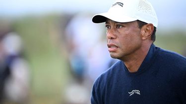 US golfer Tiger Woods reacts after driving from the 4th tee during his second round, on day two of the 152nd British Open Golf Championship at Royal Troon on the south west coast of Scotland on July 19, 2024. 
ANDY BUCHANAN / AFP