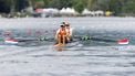 epa11365961 Lisa Scheenaard (R) and Martine Veldhuis of the Netherlands compete in the Women's Double Sculls heat on the first day of the 2024 World Rowing Cup at Rotsee in Lucerne, Switzerland, 24 May 2024.  EPA/PHILIPP SCHMIDLI