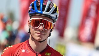 Red Bull-Bora-Hansgrohe's Belgian rider Remco Evenepoel prepares for the third stage of the UAE Tour cycling event from Umm al-Quwain to Jebel Mobrah in Umm al-Quwain on February 18, 2026. 
Fadel SENNA / AFP