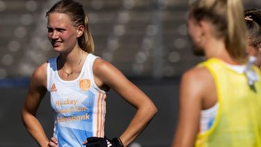 AMSTELVEEN - Daantje de Kruijff tijdens een training van de Nederlandse hockeydames in aanloop naar de Olympische Spelen in Parijs. ANP SANDER KONING