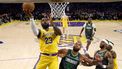 epa12066439 Los Angeles Lakers' LeBron James (L) lays up the ball during the first half of the NBA playoffs round one game five between the Minnesota Timberwolves and the Los Angeles Lakers in Los Angeles, California, USA, 30 April 2025.  EPA/ALLISON DINNER SHUTTERSTOCK OUT