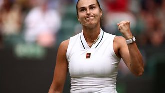 Belarus's Aryna Sabalenka celebrates winning against US player McCartney Kessler during their women's singles second round tennis match on the third day of the 2026 Wimbledon Championships at The All England Lawn Tennis and Croquet Club in Wimbledon, southwest London, on July 1, 2026. 
HENRY NICHOLLS / AFP