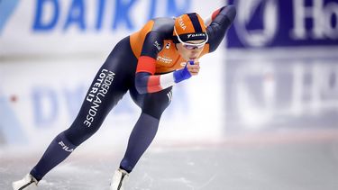 INZELL - Jutta Leerdam (NED) tijdens de 500 meter vrouwen op het wereldkampioenschap schaatsen sprint in de Max Aicher Arena in het Duitse Inzell. ANP VINCENT JANNINK