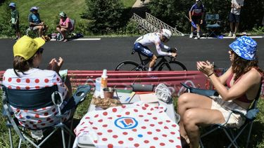 Team TotalEnergies' French rider Matteo Vercher cycles during the 13th stage of the 112th edition of the Tour de France cycling race, 10.9 km individual time trial between Loudenvielle and Peyragudes, in the Pyrenees mountains of southwestern France, on July 18, 2025. 
Marco BERTORELLO / AFP