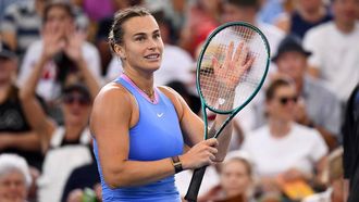 epa11799578 Aryna Sabalenka of Belarus celebrates defeating Renata Zarazua of Mexico during their Brisbane International tennis tournament match at Queensland Tennis Centre in Brisbane, Australia, 31 December 2024.  EPA/JONO SEARLE  AUSTRALIA AND NEW ZEALAND OUT