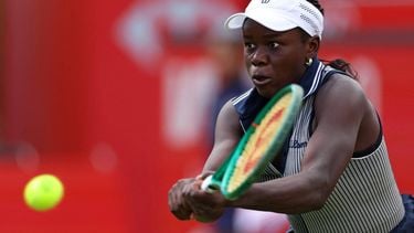 (FILES) Canada's Victoria Mboko returns against Czech Republic's Karolina Pliskova during their round of 16 women's singles match at the HSBC WTA tennis Championships at Queen's Club in west London on June 10, 2026. Serena Williams' bid to win the Queen's Club doubles title on her return to tennis came to a premature end on June 11, 2026, after the American legend's partner Victoria Mboko was forced to withdraw from the tournament. Mboko pulled out just hours before the last eight clash after failing to recover from a left knee injury suffered in the second set of her singles match against Karolina Pliskova on Wednesday.

Adrian Dennis / AFP