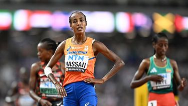 2023-08-23 19:55:22 Netherlands' Sifan Hassan reacts after the women's 5000m heats during the World Athletics Championships at the National Athletics Centre in Budapest on August 23, 2023. 
Jewel SAMAD / AFP