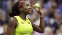 2023-09-08 04:16:35 USA's Coco Gauff gets ready to hit signed balls to the crowd after she defeated Czech Republic's Karolina Muchova during the US Open tennis tournament women's singles semi-finals match at the USTA Billie Jean King National Tennis Center in New York City, on September 7, 2023. 
kena betancur / AFP