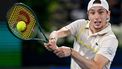 Ugo Humbert of France hits a return against Russia's Daniil Medvedev during their semi-final match at the ATP Dubai Duty Free Tennis Championship in Dubai on March 1, 2024. 
RYAN LIM / AFP