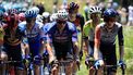 2023-07-09 14:14:17 epa10735929 Dutch rider Mathieu van der Poel (C) of team Alpecin-Deceuninck in action during the 9th stage of the Tour de France 2023, a 184kms race from Saint-Leonard-de-Noblat to Puy de Dome, France, 09 July 2023.  EPA/CHRISTOPHE PETIT TESSON