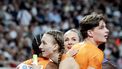 TOKIO - Eugene Omalla, Femke Bol, Lieke Klaver en Jonas Phijffers na de finale van het onderdeel 4x400 meter gemengde estafette tijdens de WK atletiek in het Japan National Stadium. ANP ROBIN VAN LONKHUIJSEN