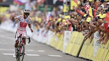 EF Education - EasyPost team's Ecuadorian rider Richard Carapaz wearing the climber's dotted 
