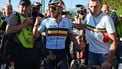 Belgium's rider Remco Evenepoel reacts after winning the men's elite road race of the UEC European Road Cycling Championships in Sencur, near Ljubljana, Slovenia, on October 4, 2026. 
JURE MAKOVEC / AFP