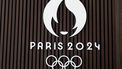 This photograph taken on August 14, 2023, shows a Paris 2024 Olympic Games logo at the headquarters of the Paris 2024 Organising committee (COJO) in Saint-Denis, northern Paris. 
BERTRAND GUAY / AFP