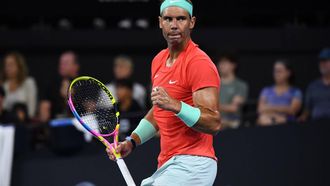 epa11053219 Rafael Nadal of Spain in action against Dominic Thiem of Austria during their match on Day 3 of the 2024 Brisbane International tennis tournament in Brisbane, Australia, 02 January 2024.  EPA/JONO SEARLE NO ARCHIVING, EDITORIAL USE ONLY  EDITORIAL USE ONLY  EDITORIAL USE ONLY