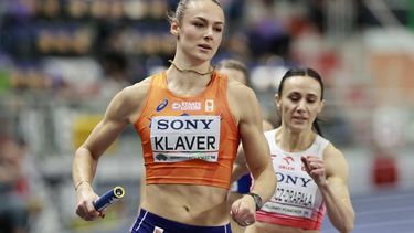 Netherlands' Lieke Klaver competes in the women's 4x400 metres relay heat 1 during the World Athletics Indoor Championships Kujawy Pomorze 2026 in Torun, Poland on March 22, 2026. 
Wojtek RADWANSKI / AFP