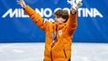 MILAAN - Melle van 't Wout tijdens de medailleceremonie van de 500 meter bij het shorttrack schaatsen in de Milano Ice Skating Area op de Olympische Winterspelen van Milaan. ROBIN VAN LONKHUIJSEN / ANP