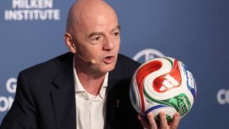 FIFA President Gianni Infantino speaks during the 29th annual Milken Institute Global Conference at the Beverly Hilton in Beverly Hills, California on May 5, 2026. 
Patrick T. Fallon / AFP