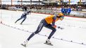 INZELL - Patrick Roest (NED) tijdens de 1500 meter tegen Jordan Stolz (USA) op het wereldkampioenschap schaatsen allround in de Max Aicher Arena in het Duitse Inzell. ANP VINCENT JANNINK