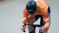 Netherlands' #168 Harrie Lavreysen competes in the men's sprint event final at the 2025 UCI Track World Championships, in the Penalolen Velodrome in Santiago, on October 26, 2025. 
Javier TORRES / AFP