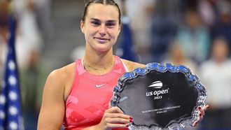2023-09-10 00:41:41 Belarus's Aryna Sabalenka poses after USA's Coco Gauff won their US Open tennis tournament women's singles final match at the USTA Billie Jean King National Tennis Center in New York City, on September 9, 2023. 
ANGELA WEISS / AFP