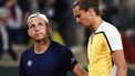 Germany's Alexander Zverev (R) and Netherlands' Tallon Griekspoor leave the court at the end of their men's singles match on Court Philippe-Chatrier on day seven of the French Open tennis tournament at the Roland Garros Complex in Paris on June 1, 2024. 
EMMANUEL DUNAND / AFP