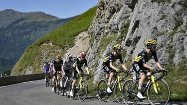 (From L) Team Visma - Lease a bike team's US rider Matteo Jorgenson, UAE Team Emirates - XRG team's British rider Adam Yates, Team Visma - Lease a bike team's Danish rider Jonas Vingegaard, Team Visma - Lease a bike team's US rider Sepp Kuss, Team Visma - Lease a bike team's British rider Simon Yates cycle in the ascent of Col du Soulor during the 12th stage of the 112th edition of the Tour de France cycling race, 180.6 km between Auch and Hautacam, in the Pyrenees mountains of southwestern France, on July 17, 2025. 
Marco BERTORELLO / AFP