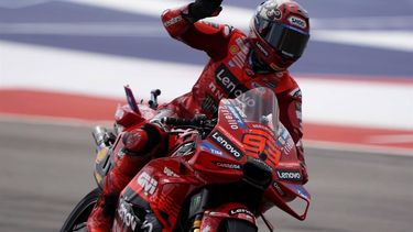 epa11997416 Marc Marquez (93) of Spain and Ducati Lenovo Team reacts during qualifying of the Motorcycling Grand Prix of the Americas in Austin, Texas, USA, 29 March 2025.  EPA/DUSTIN SAFRANEK