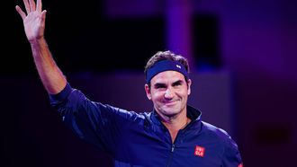 epa12444838 Swiss former tennis player Roger Federer reacts during the 'Roger & Friends Celebrity Doubles Match' event at the Shanghai Masters tennis tournament in Shanghai, China, 10 October 2025.  EPA/ALEX PLAVEVSKI
