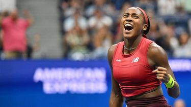 2023-09-09 23:52:57 USA's Coco Gauff reacts as she plays Belarus's Aryna Sabalenka during the US Open tennis tournament women's singles final match at the USTA Billie Jean King National Tennis Center in New York on September 9, 2023. 
ANGELA WEISS / AFP