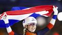 HEERENVEEN - Marijke Groenewoud (NED) juicht na het winnen van de Mass Start vrouwen op de EK afstanden. ANP VINCENT JANNINK