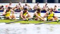 2021-07-30 03:30:50 TOKIO - De Holland Acht roeiers reageren na de finale op het Sea Forest Waterway tijdens de Olympische Spelen van Tokio. ANP OLAF KRAAK