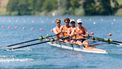 epa13068583 Lennart van Lierop, Eli Brouwer, Rik Rienks and Gert-Jan van Doorn of the Netherlands, from left, compete in the Men's Four semifinal on the second day of the 2026 World Rowing Cup at Rotsee in Lucerne, Switzerland, 27 June 2026.  EPA/PHILIPP SCHMIDLI