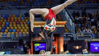 Belgium’s gold medallist Nina Derwael competes in the women's  balance beam event final of the 2024 FIG Artistic Gymnastics World Cup in Cairo, on February 18, 2024. 
Khaled DESOUKI / AFP
