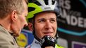 2023-03-29 11:31:16 Belgian Gerben Thijssen of Intermarche-Circus-Wanty answers a journalist's question prior to the start of the men elite race of the 'Dwars Door Vlaanderen' cycling race, 183,7 km from Roeselare to Waregem, on March 29, 2023.  
DAVID PINTENS / Belga / AFP