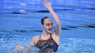 Netherlands' Marloes Steenbeek competes in the final of the women's solo free artistic swimming event during the 2024 World Aquatics Championships at Aspire Dome in Doha on February 6, 2024. 
SEBASTIEN BOZON / AFP