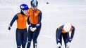 MILAAN - Xandra Velzeboer, Melle van 't Wout en Selma Poutsma in actie op de kwartfinale van de mixed relay in de Milano Ice Skating Area, tijdens de Olympische Winterspelen. SEM VAN DER WAL / ANP