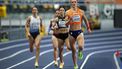 epa12835947 Lieke Klaver (R) of Netherlands competes in the Women's 400 meters heats at the World Athletics Indoor Championships at the Kujawsko-Pomorska Arena Torun, in Torun, Poland, 20 March 2026.  EPA/Lukasz Gagulski POLAND OUT