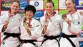 Silver medallist the Netherlands' Joanne Van Lieshout, gold medallist Japan's Haruka Kaju and bronze medallists Slovenia's Kaja Kajzer and Croatia's Iva Oberan celebrate during the medal ceremony for the women's under 63 kg event at the Tbilisi Grand Slam judo tournament in Tbilisi on March 21, 2026. 
Vano SHLAMOV / AFP