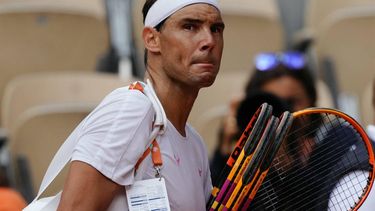 Spain's Rafael Nadal looks on as he leaves the court after taking part in a practice session ahead of The French Open tennis tournament on Court Philippe-Chatrier at The Roland Garros Complex in Paris on May 21, 2024. 
Dimitar DILKOFF / AFP